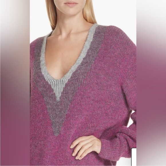 Rag & Bone fuschia v neck alpaca sweater - Picture 3 of 7